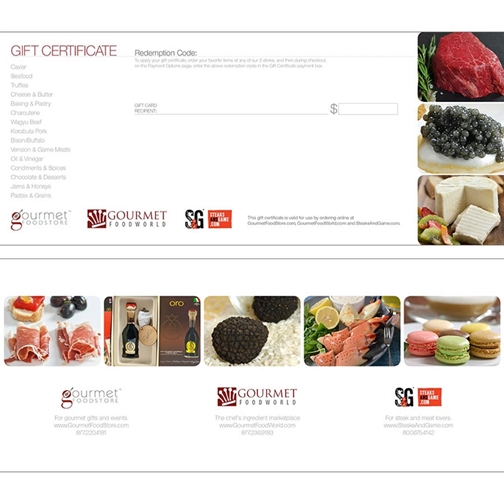 GourmetFoodWorld.com Printed Gift Certificate